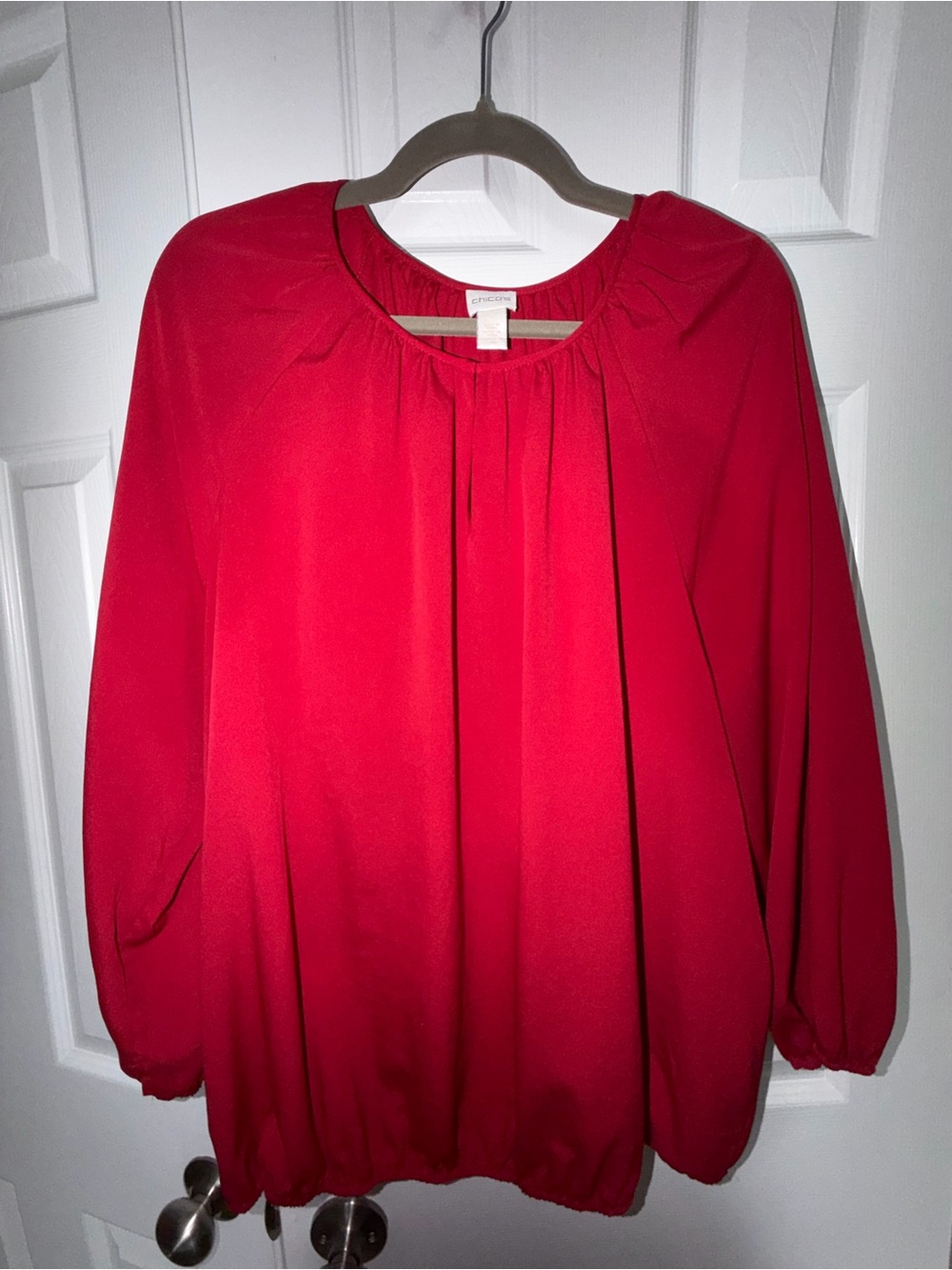 Chico's Bright Red Long-Sleeve Peasant Blouse